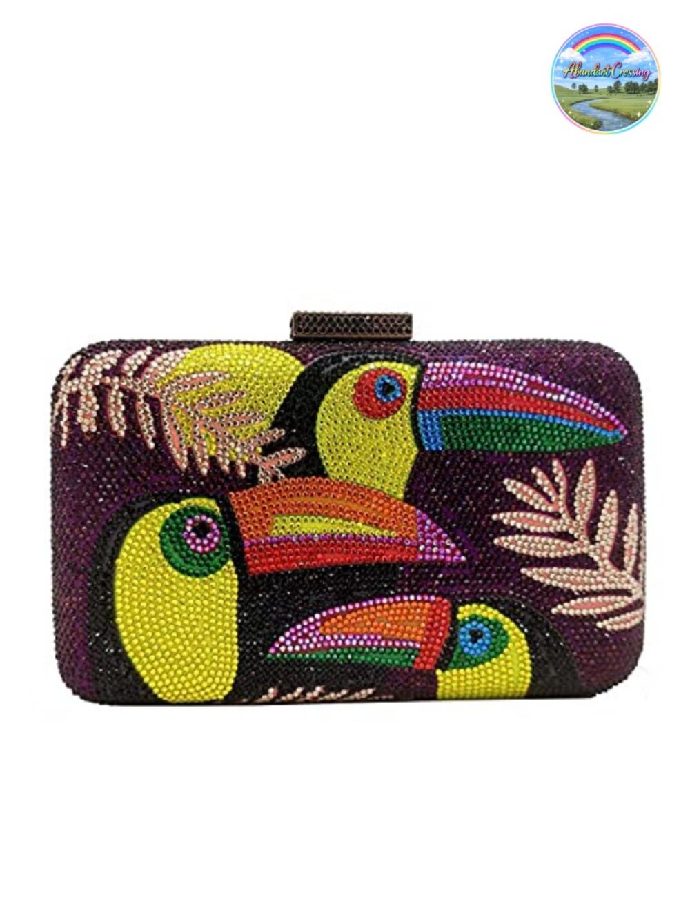 Crystal Toucan Bird Clutch Purse Minaudiere Evening Handbag with Chain Strap
